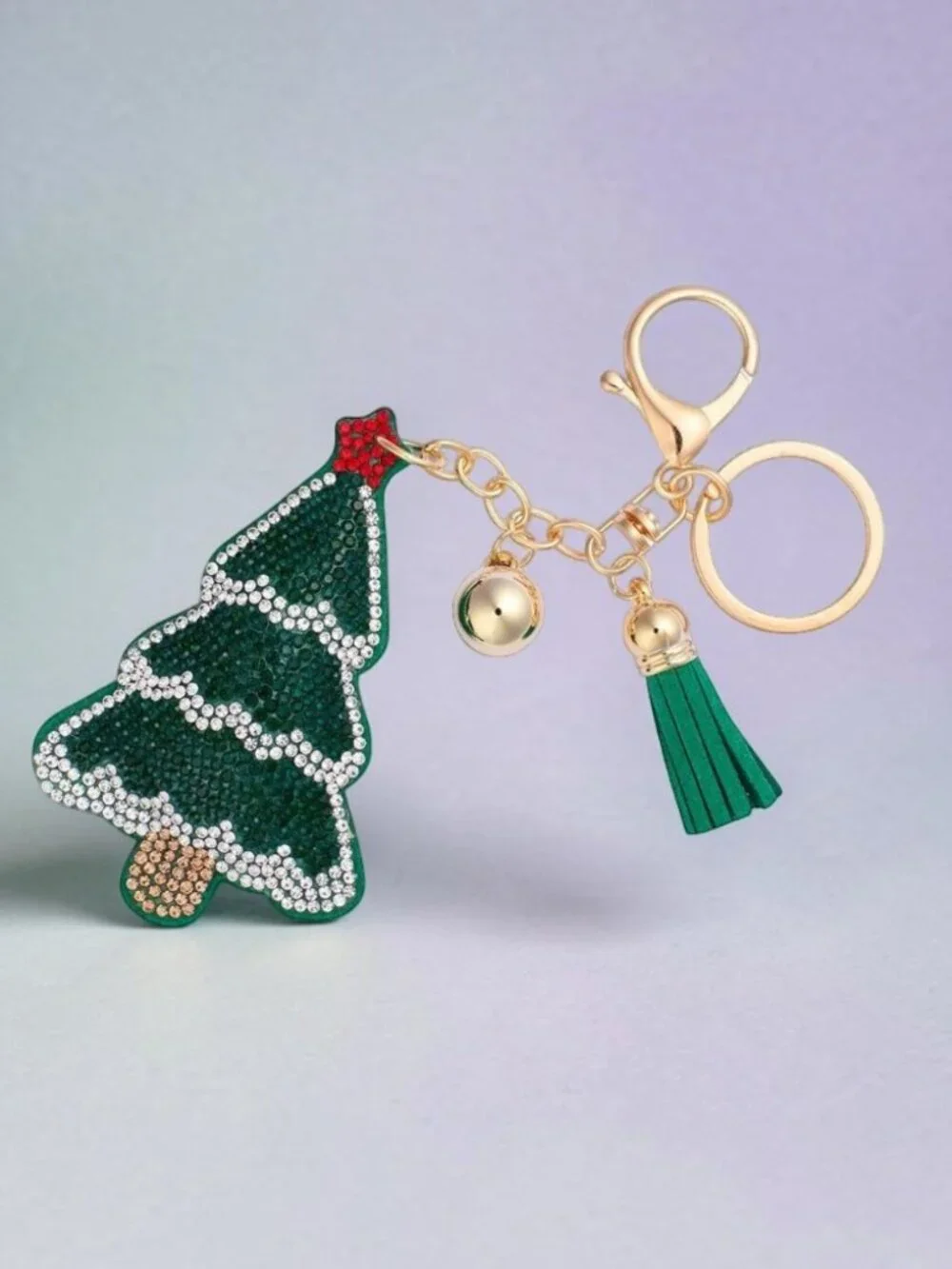 Christmas Tree Tassel Bling Faux Suede Stuffed Pillow Key Chain Handbag Charm
